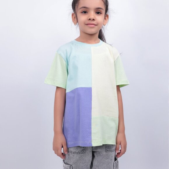 NEW Unisex Kids Colorblock T Shirt - Boy/Girl 100% Pure Cotton - Picture 3 of 4